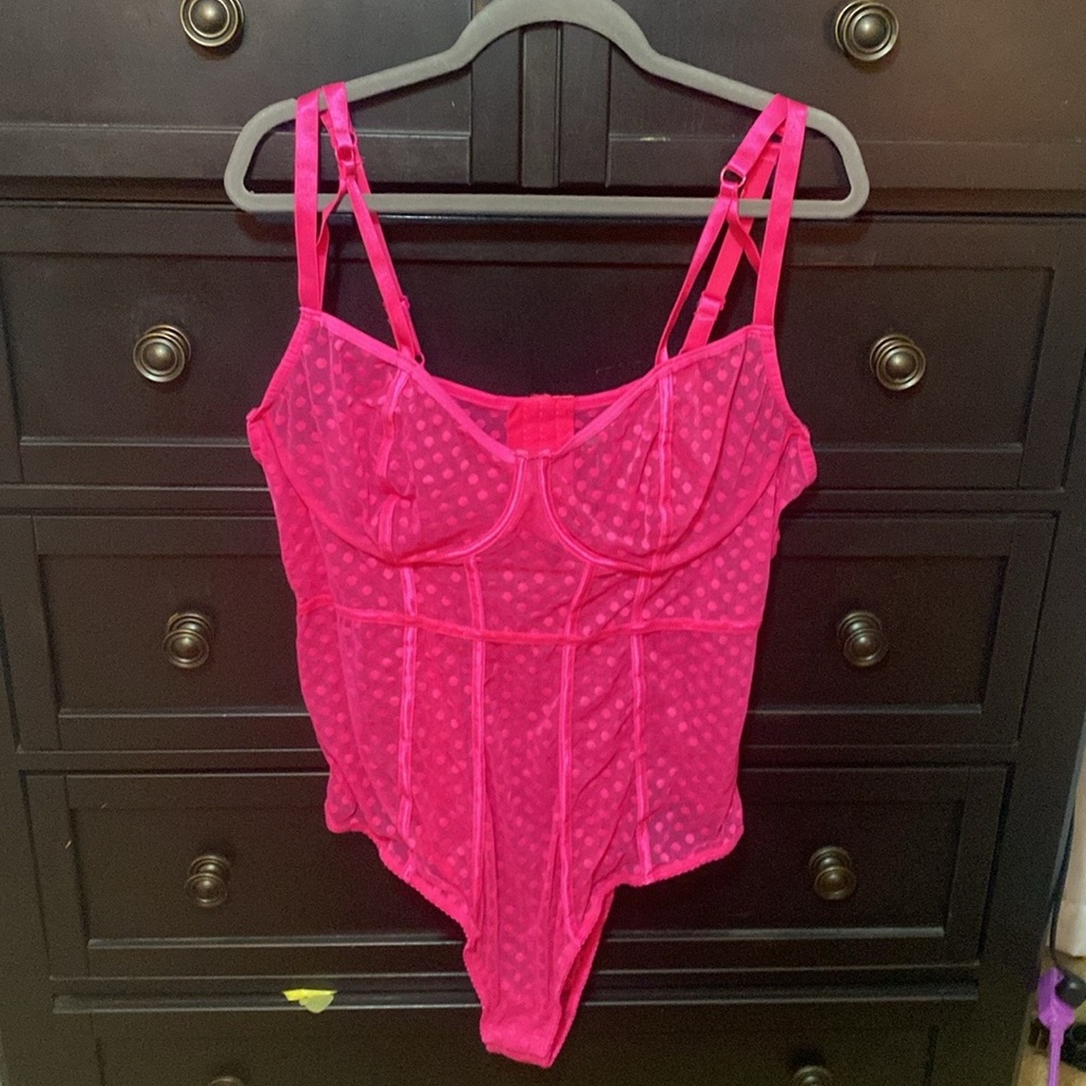 NWT Torrid Pink Dot Mesh Cut Out Underwire Bodysuit Lingerie Size 3X